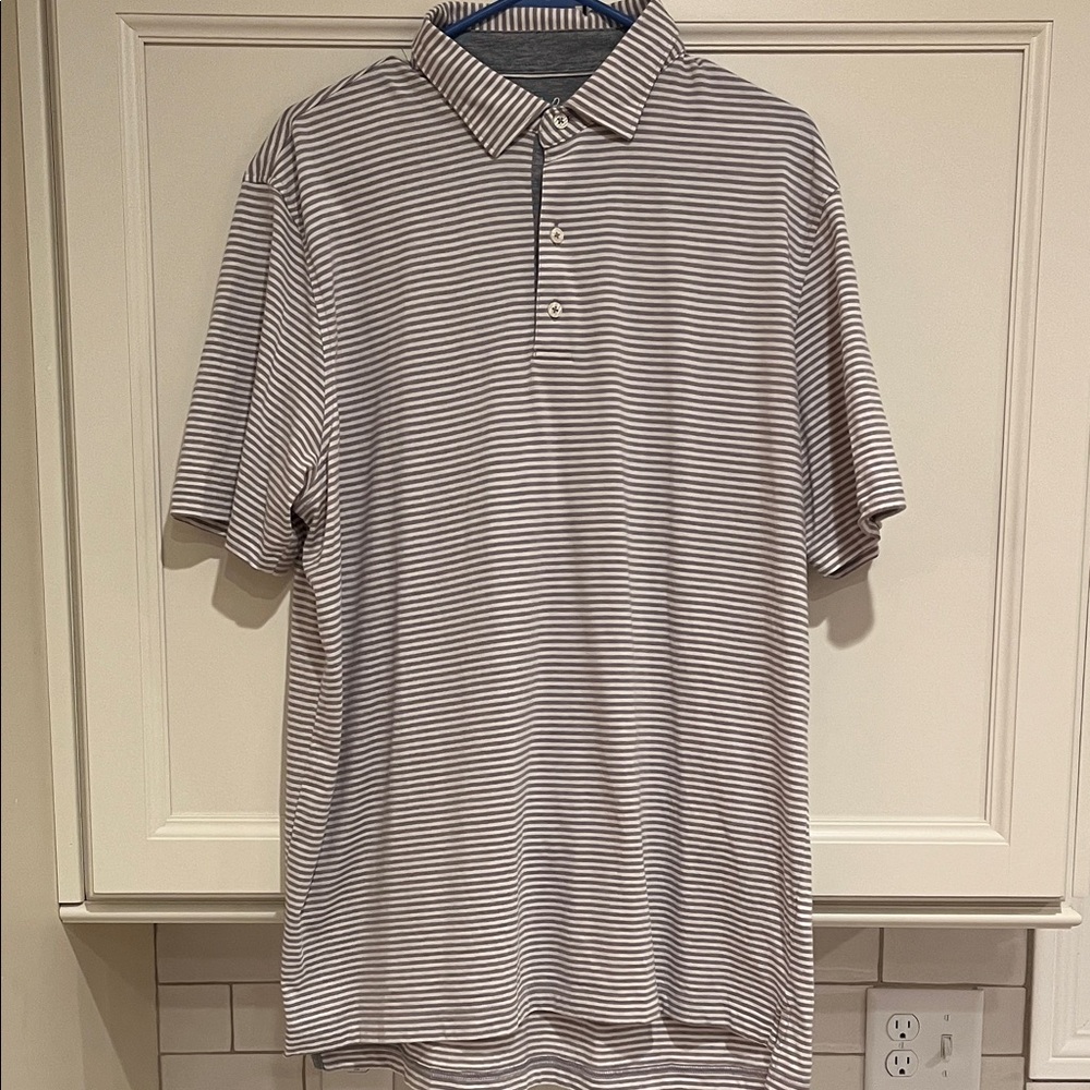 Johnnie-O Gray and White Striped Polo